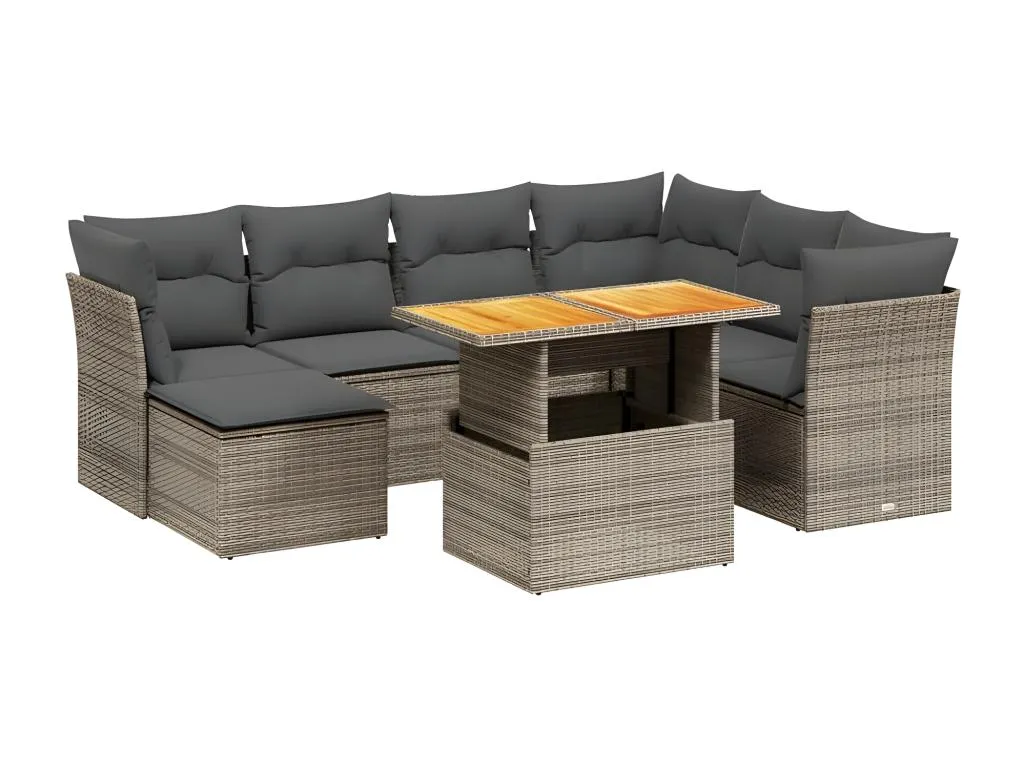 Decocasaes Set de sofás de jardín 8 pzas y cojines ratán sintético gris cvkn31647