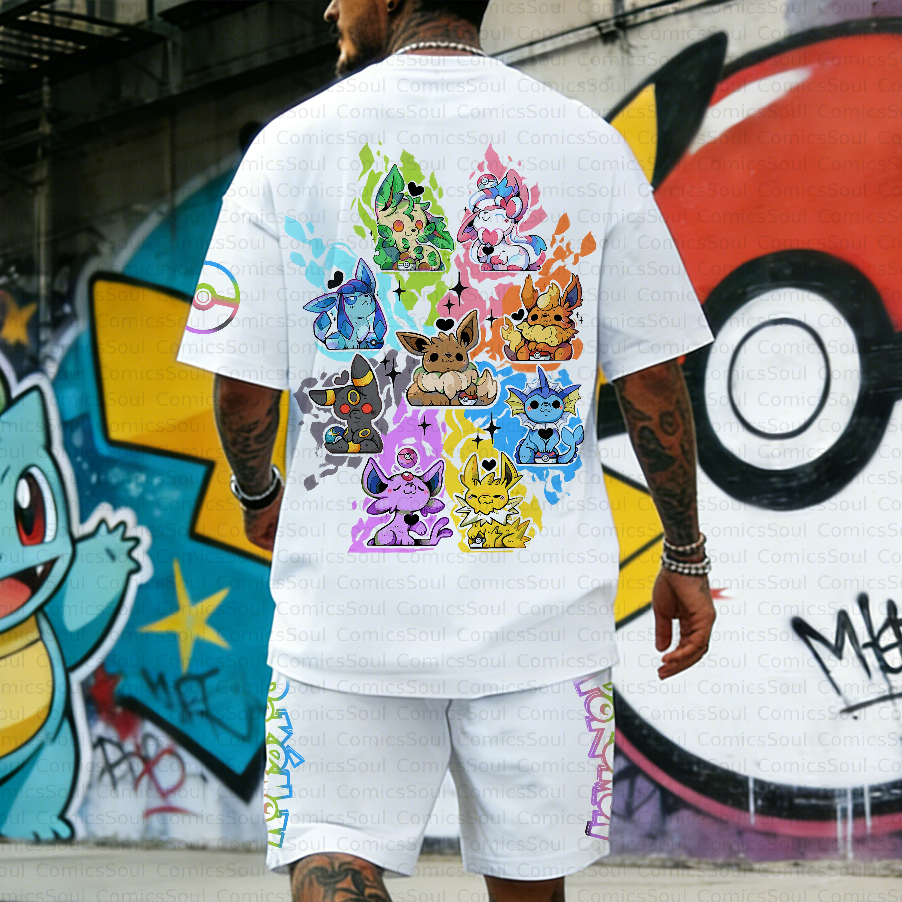 Unisex Anime Inspired Vintage T-shirt& Shorts 2 Pieces Set