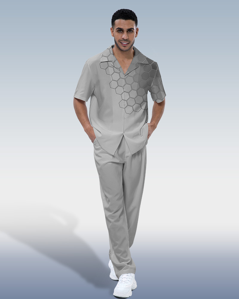 Suitmens Men's Geometric Short Sleeve Walking