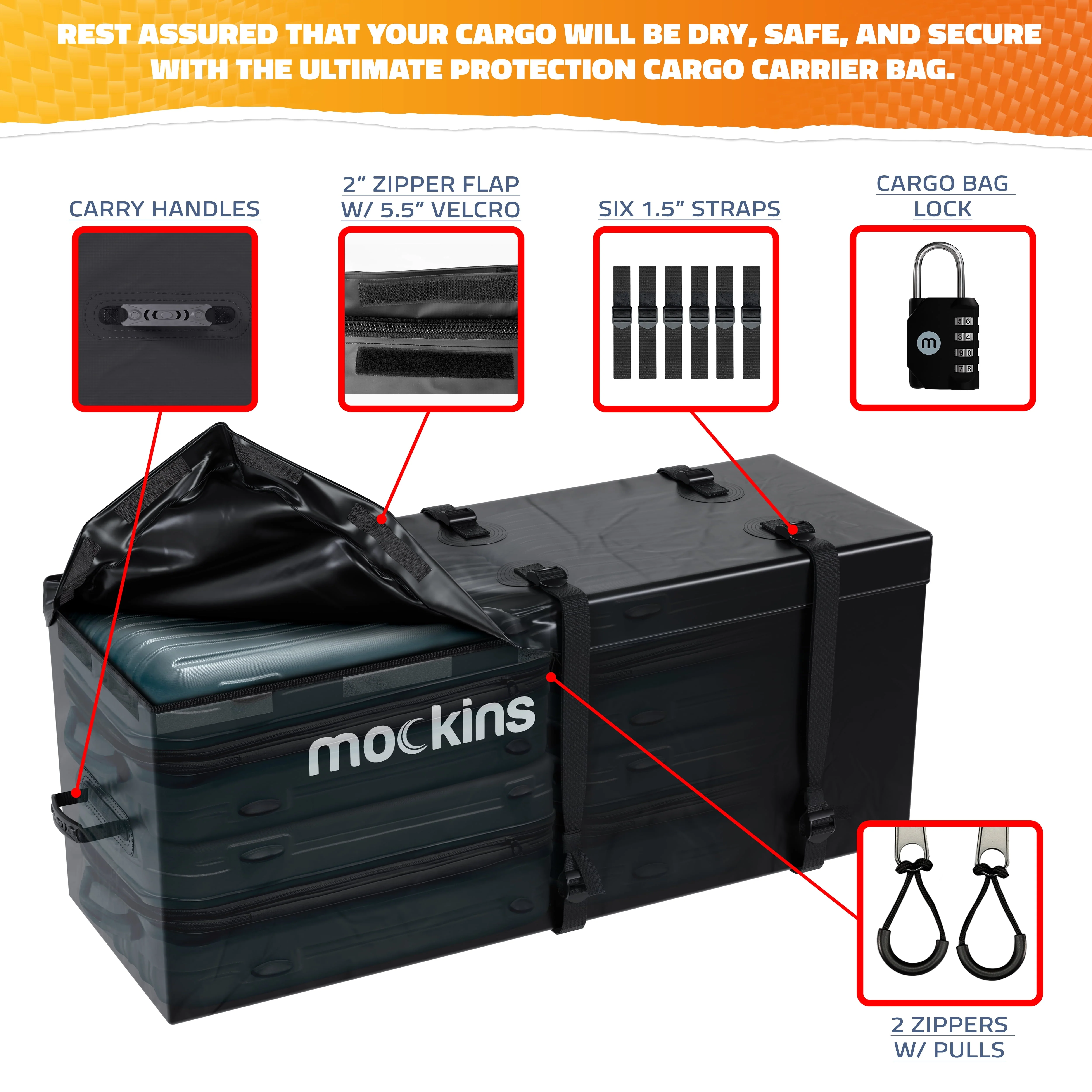 Mockins 60"x20"x6" Car Cargo Carrier Hitch Mount | 500 lbs Cap. Folding Hitch Basket with 16 CF Cargo Bag - Image 5