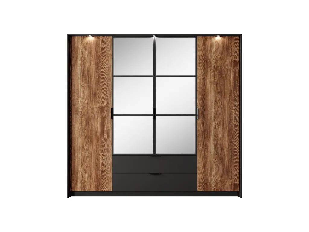 Armario con puertas batientes Mueblesclasic LED 224x59x210 Marrón chocolate / Negro