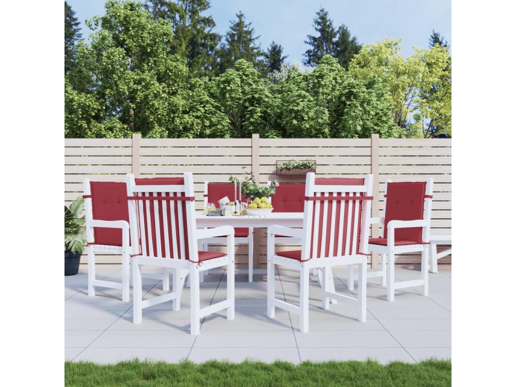Cojín silla jardín respaldo bajo 6 uds tela Oxford rojo tinto