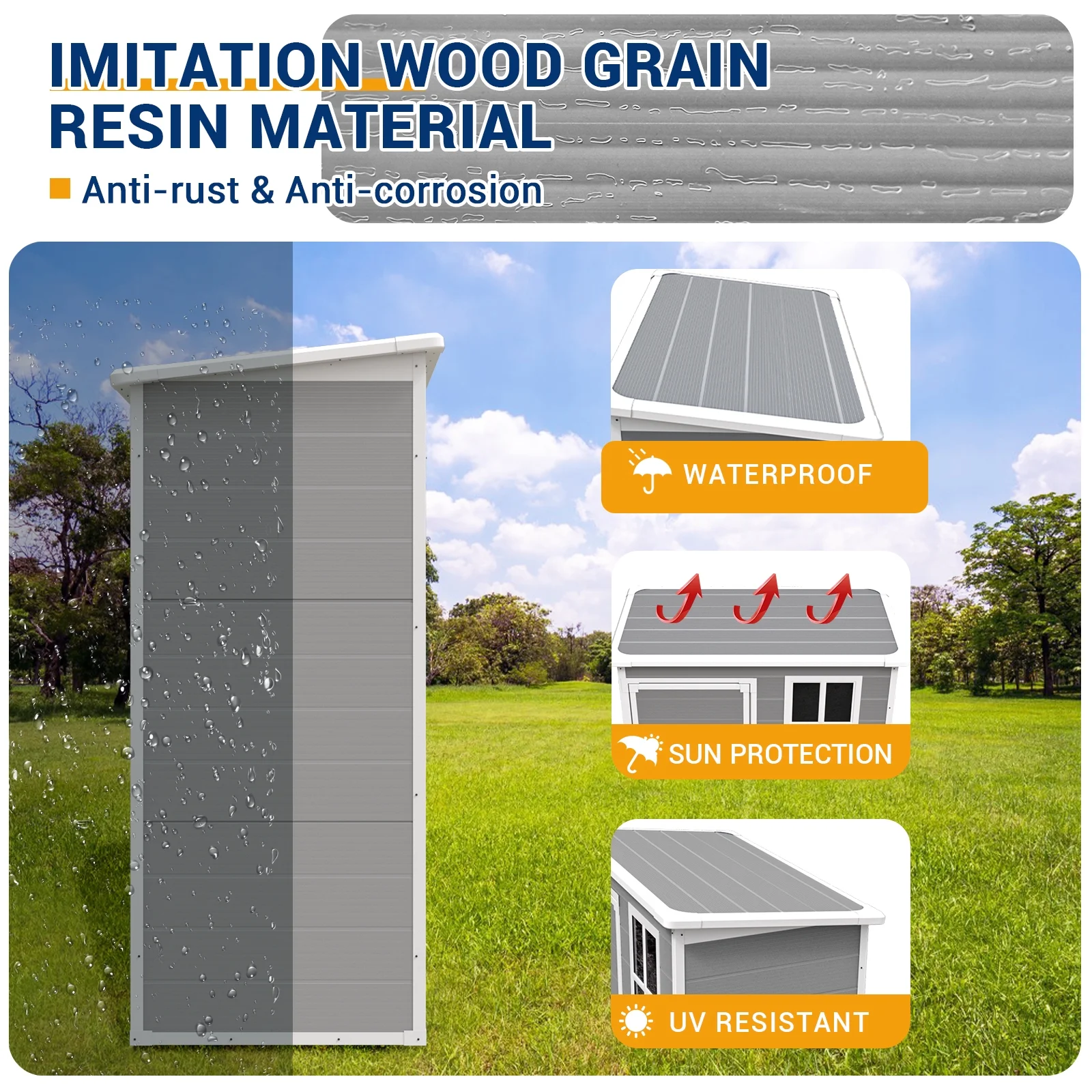 ECOPATIO Outdoor Storage Shed 5x3 FT, Resin Garden Shed for Bike, Tool, Plastic Outside Sheds & Outdoor Storage Storage Box with Lockable Door for Backyard, Patio, Lawn, Sandstone - Image 8