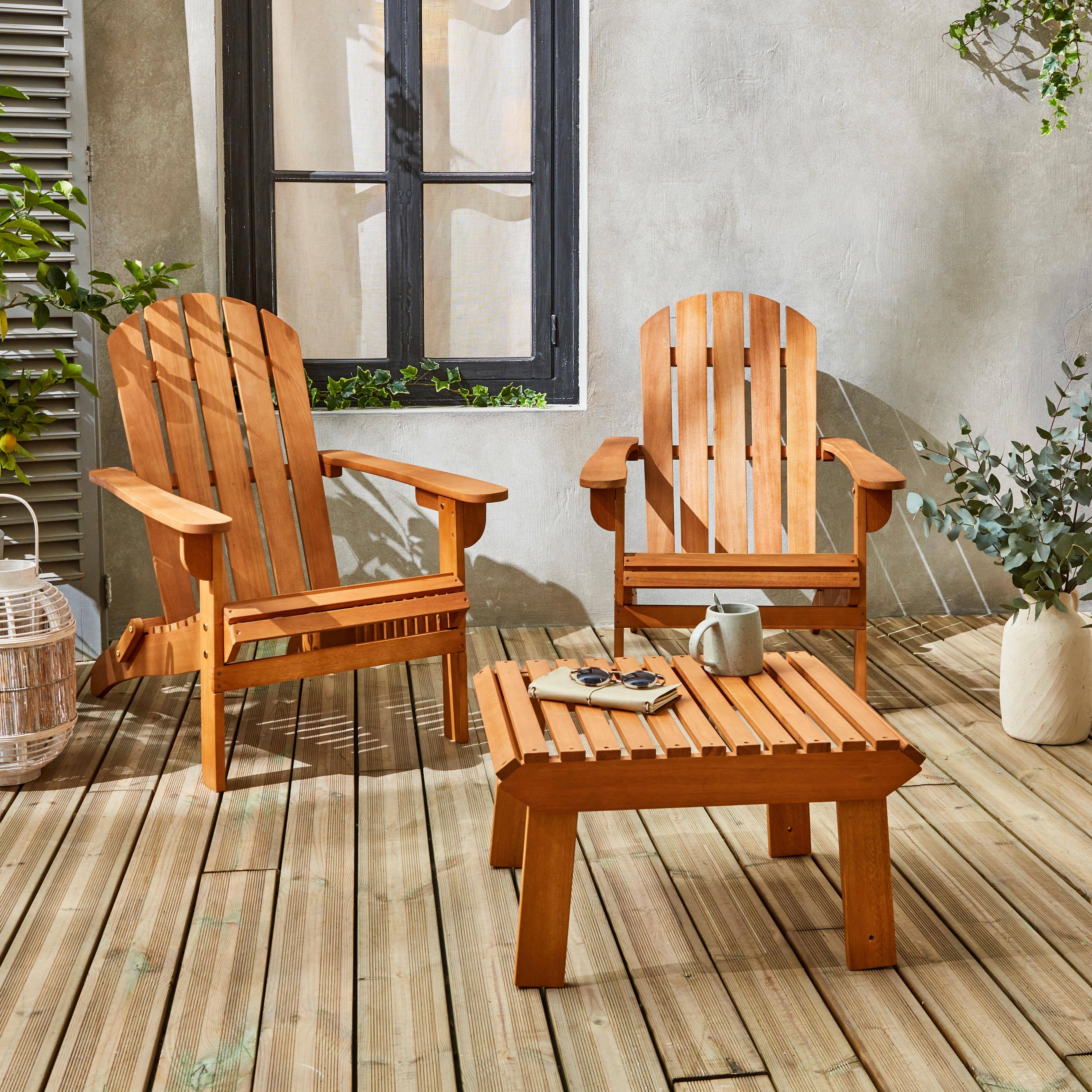 Adirondack Salamanca x2 + Mesa/reposapiés - 2 sillones de madera con reposapiés