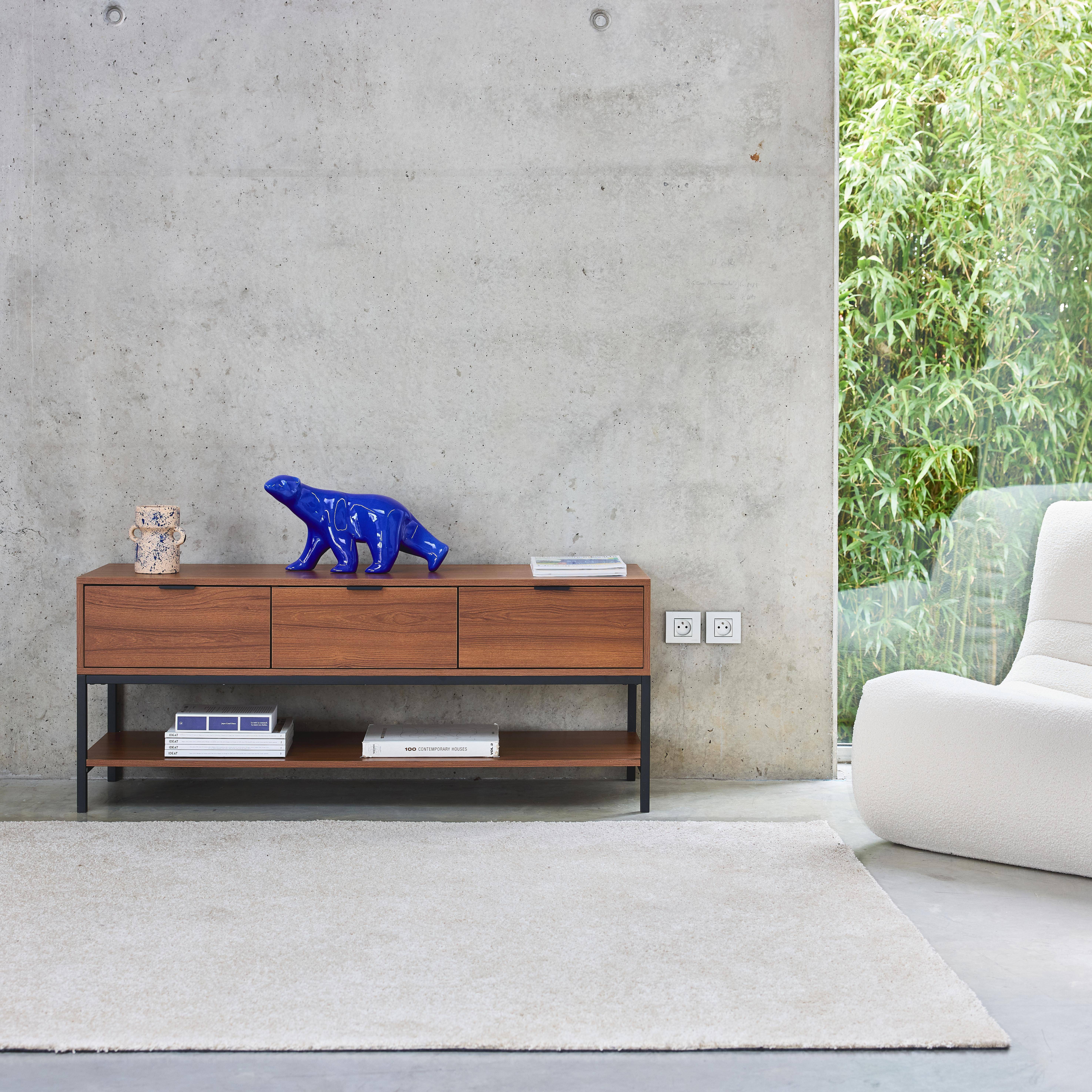 Walnut - Mueble TV de nogal con 3 cajones, 130cm
