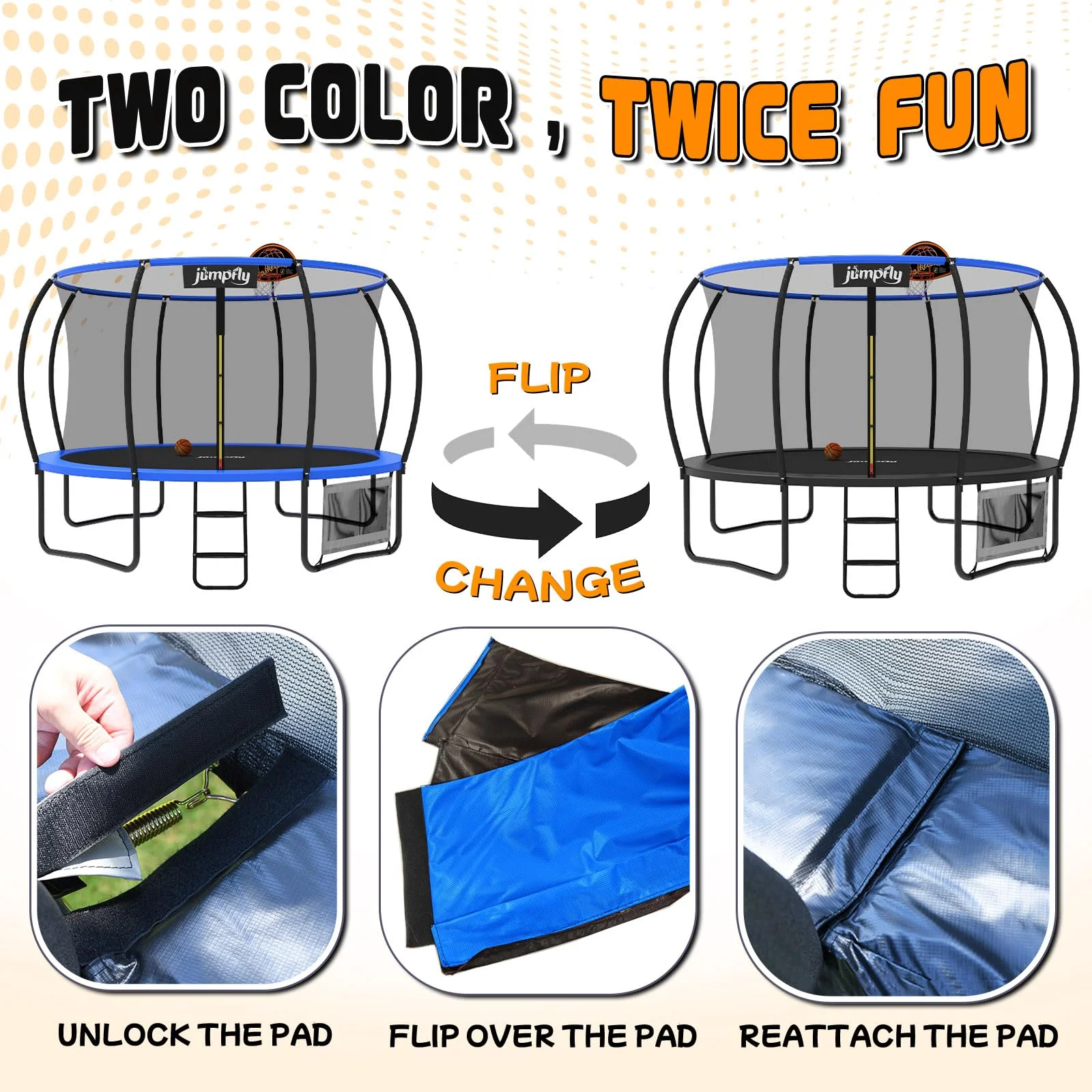 Jumpfly Trampoline 10FT Trampoline with Basketball Hoop-Curved Poles Reinforced Recreational Trampolines with Enclosure And Ladder-Outdoor Trampoline for Kids - Image 10