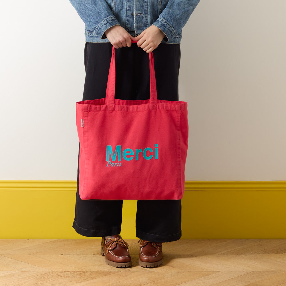 Merci - Tote Bag en coton - Framboise & Turquoise