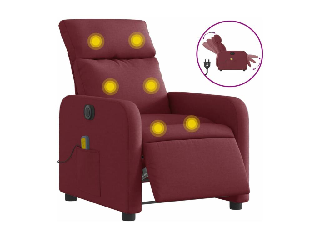 Sillón de masaje reclinable eléctrico tela rojo tinto