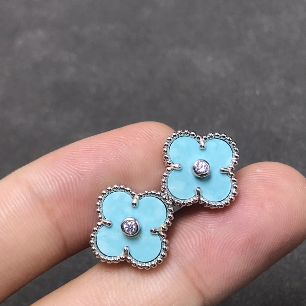 VCA Blue Turquoise Vintage Alhambra Clover Earrings Bracelet Necklace - Original Replica Club