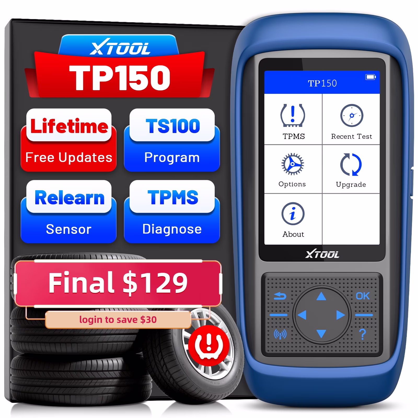 XTOOL TP150 TPMS Pr0gramming Tool, TPMS Relearn Tool, Activate/Relearn All Known TPMS Sensors (315/ 433mhz), Program XTOOL TS100 Sensors, TPMS Reset Diagnosis Tool(TP150/Blue)