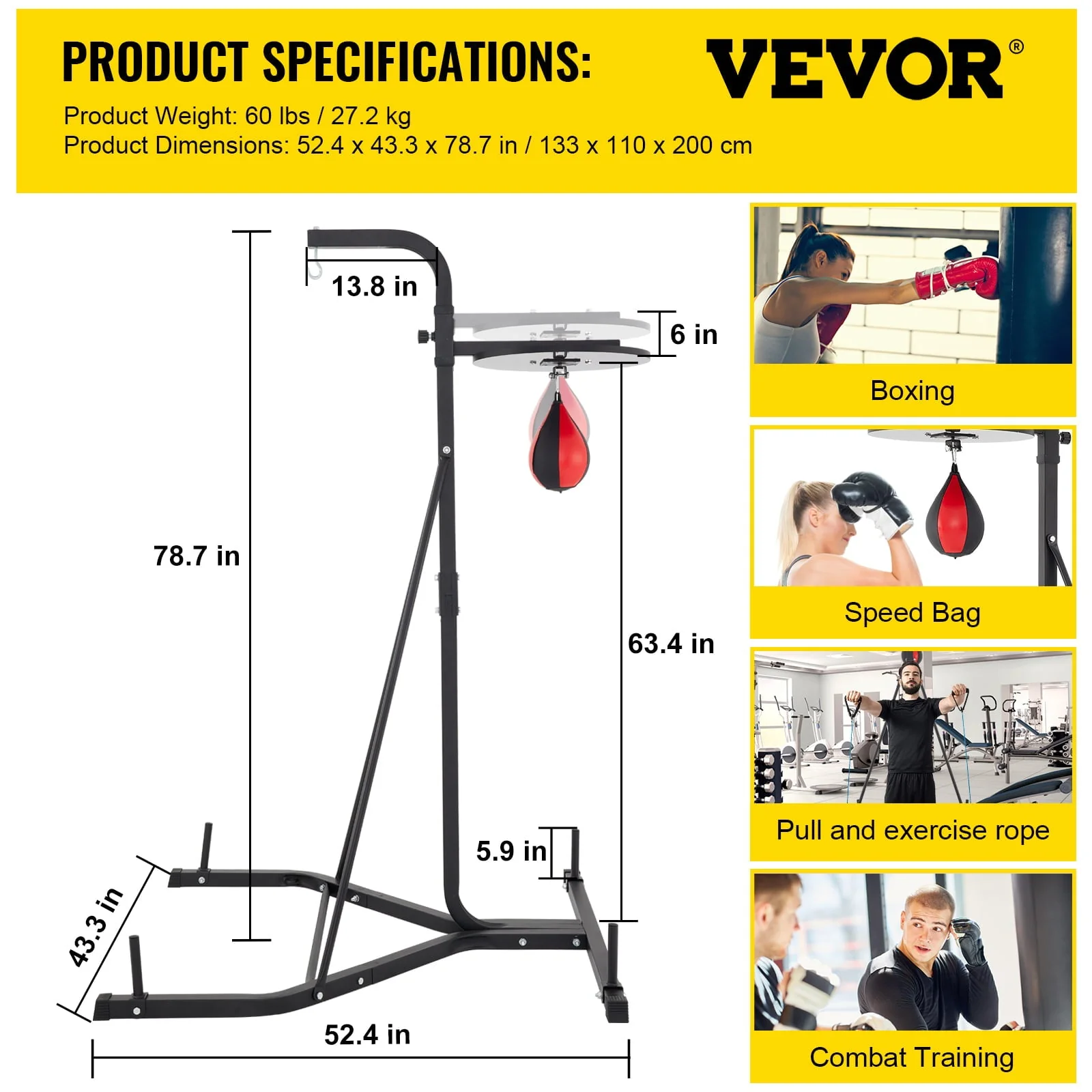 VEVORbrand Free Standing Punching Bag Stand, Unisex Boxing Set, Foldable Single Station Heavy Bag Stand, Punching Ball, Boxing Punching Speed Ball, Boxing Bag with Boxing Rack, for Training - Image 7