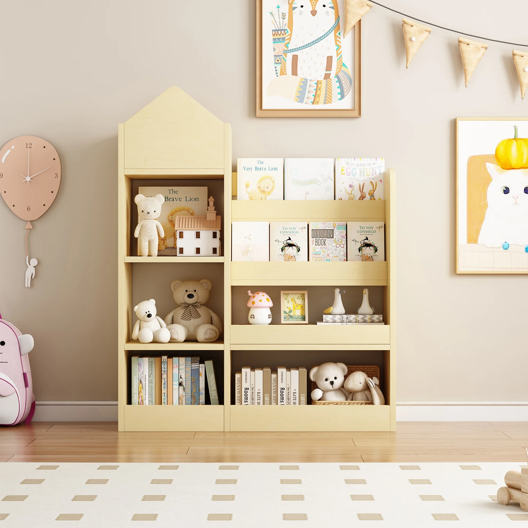 PAPROOS Kids Bookshelf, Wooden Kids Bookcase with Toy Storage Organizer Cabinet, Children Multi Shelf Cubby for Classroom, Kids Bedroom, Nursery, Wood - Image 8