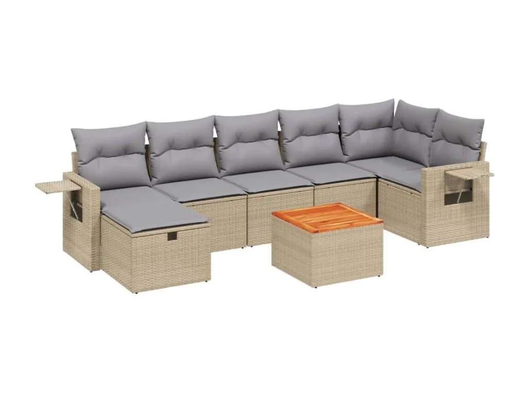 Juego de sofás jardín con cojines beige mezcla 8 pzas ratán PE