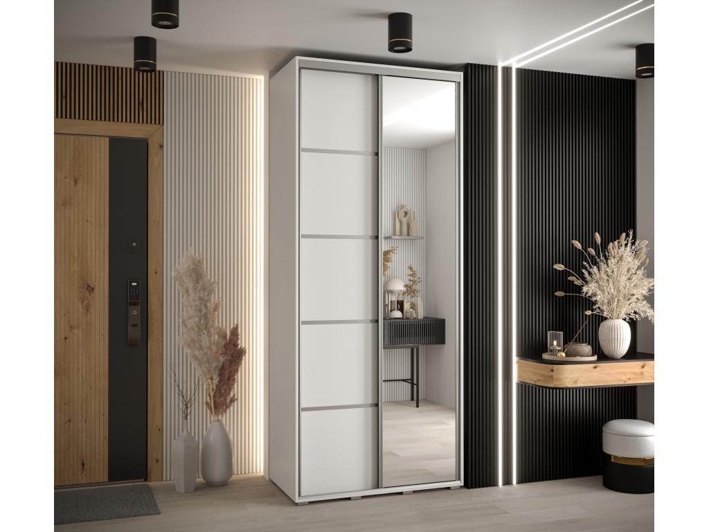 ARMARIO DAVOS 5 DE PUERTAS CORREDERAS 235,2/100/60 2 puertas (Blanco/Blanco/Plata)