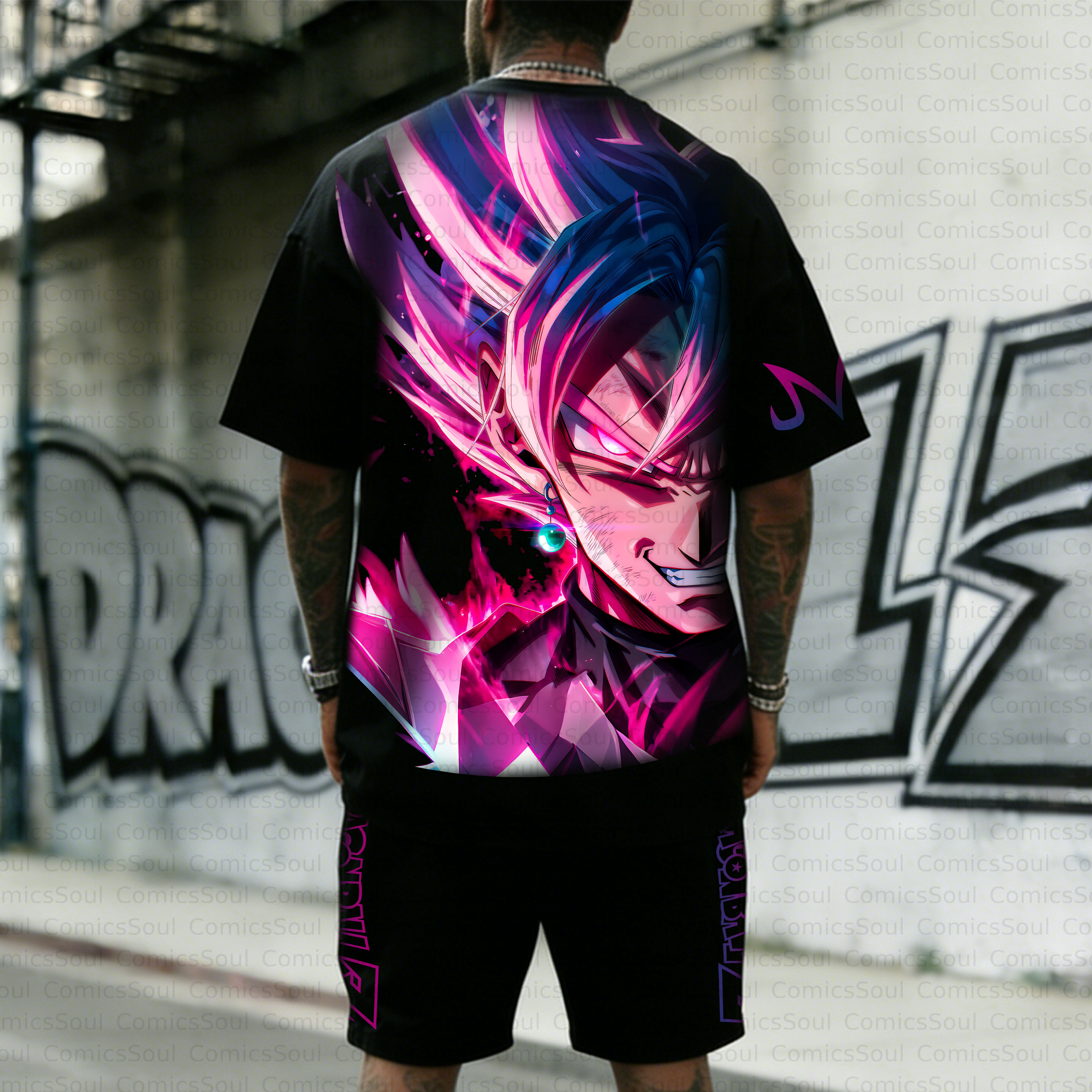 Unisex Anime Inspired Vintage T-shirt& Shorts 2 Pieces Set