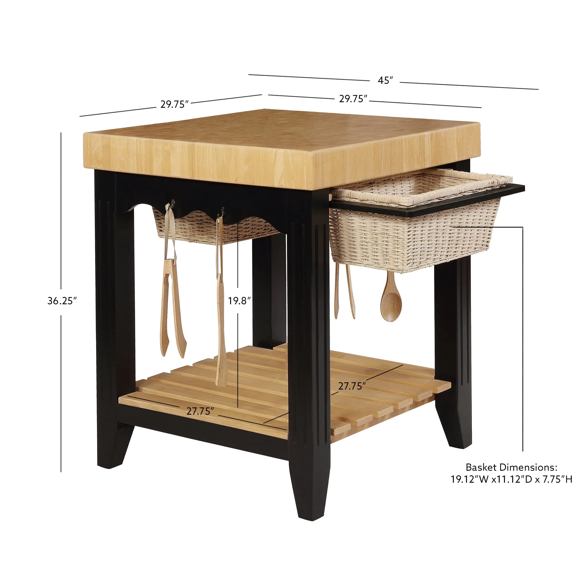Kolton Square Kitchen Island, Black and Natural with Butcher Block Top - Image 10