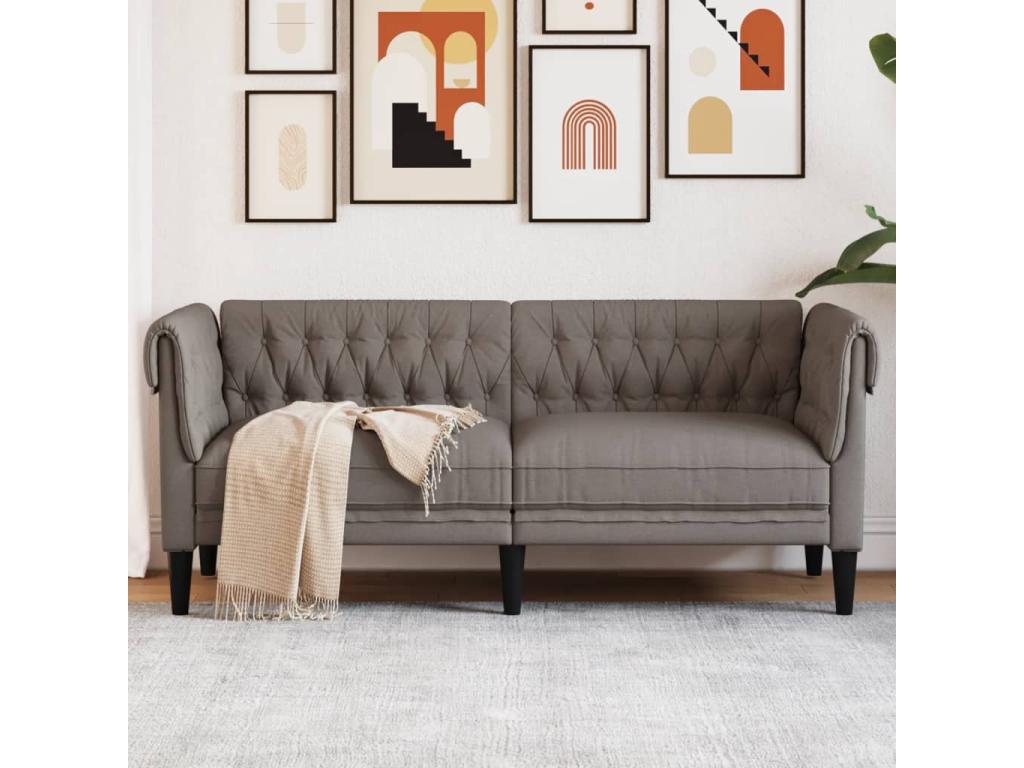 Sofá Chesterfield de 2 plazas tela gris taupe