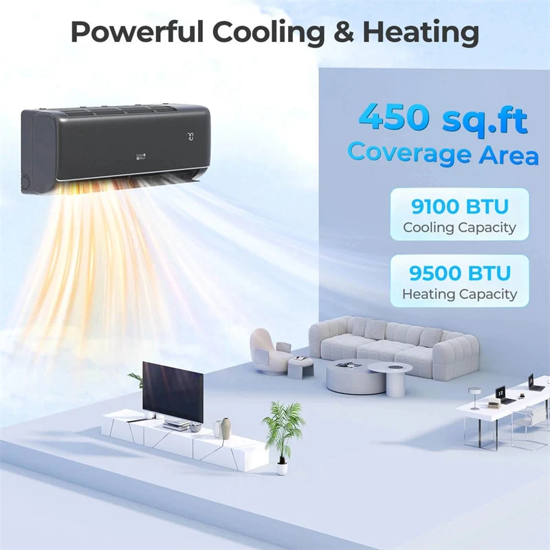Eletriclife 9100 BTU WiFi Enabled Mini Split AC & Heater - 20.5 SEER2 115V Inverter Heat Pump Compatible with Alexa