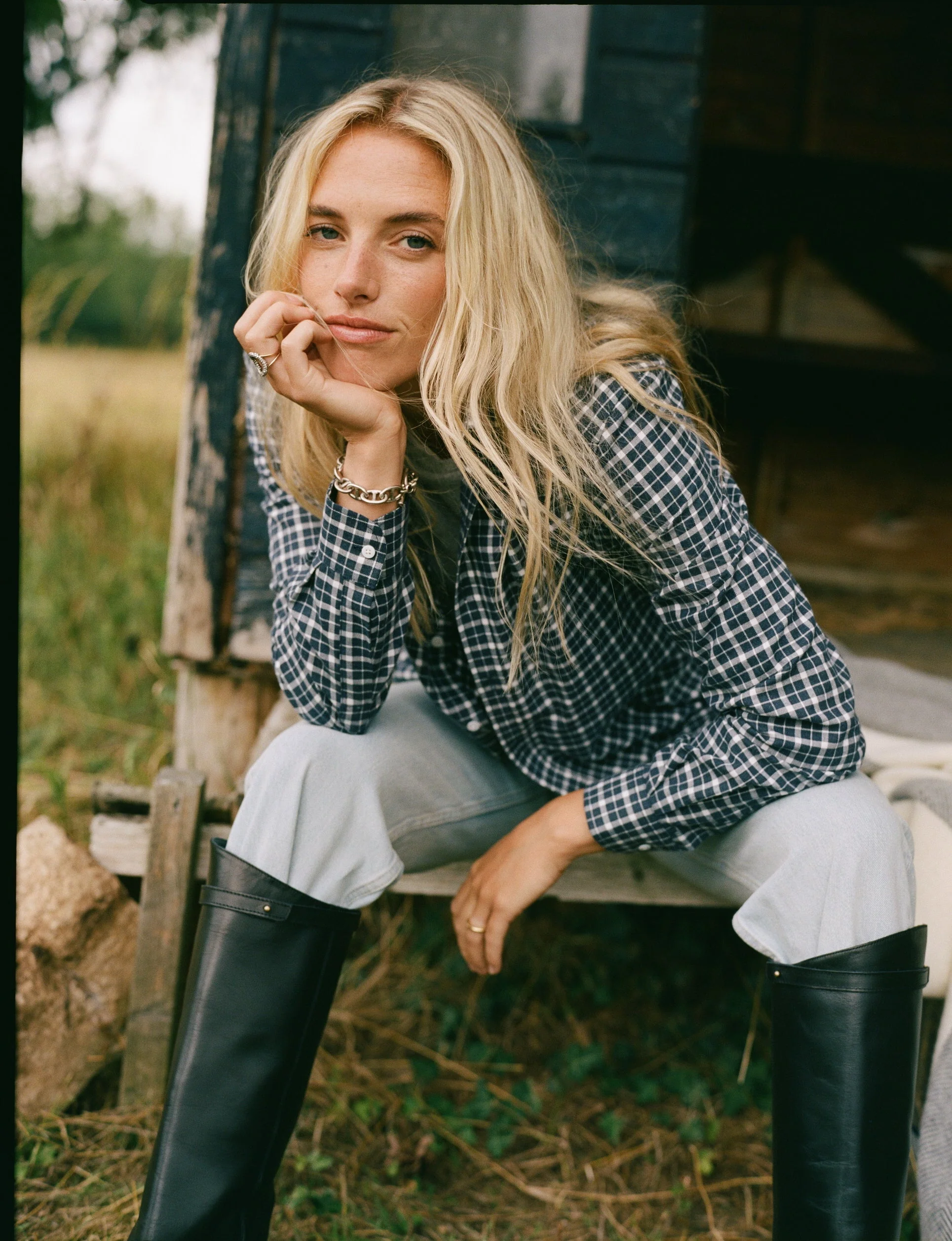The Classic: Fine Brushed, Navy Blue Check