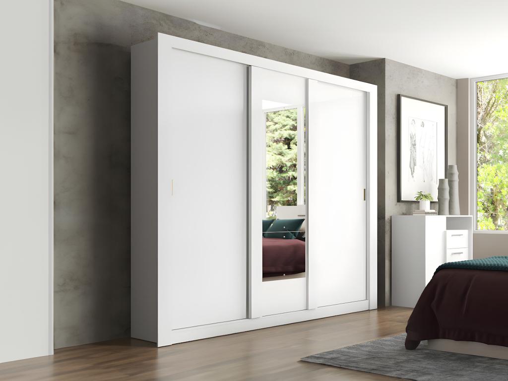 Armario con espejo y puertas correderas - blanco