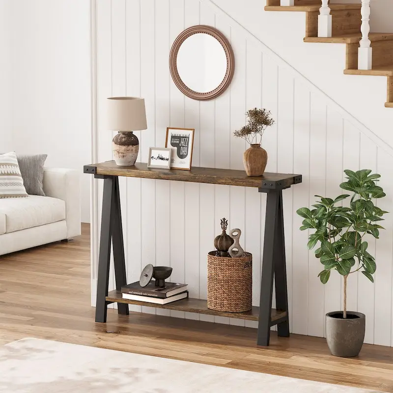 2-Tier Entryway Sofa Table with Storage Shelf