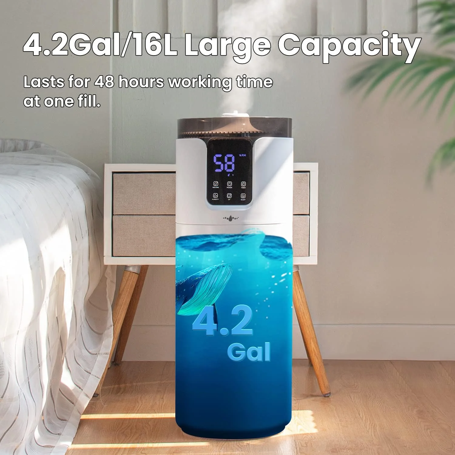 LACIDOLL Humidifiers for Large Room Home Bedroom, 4.2Gal 16L 1000ML/H Ultrasonic Cool Mist Humidifiers for 1000 Sq.ft - Essential Oil Tray, 4 Mist Speed Settings, Remote - Image 3
