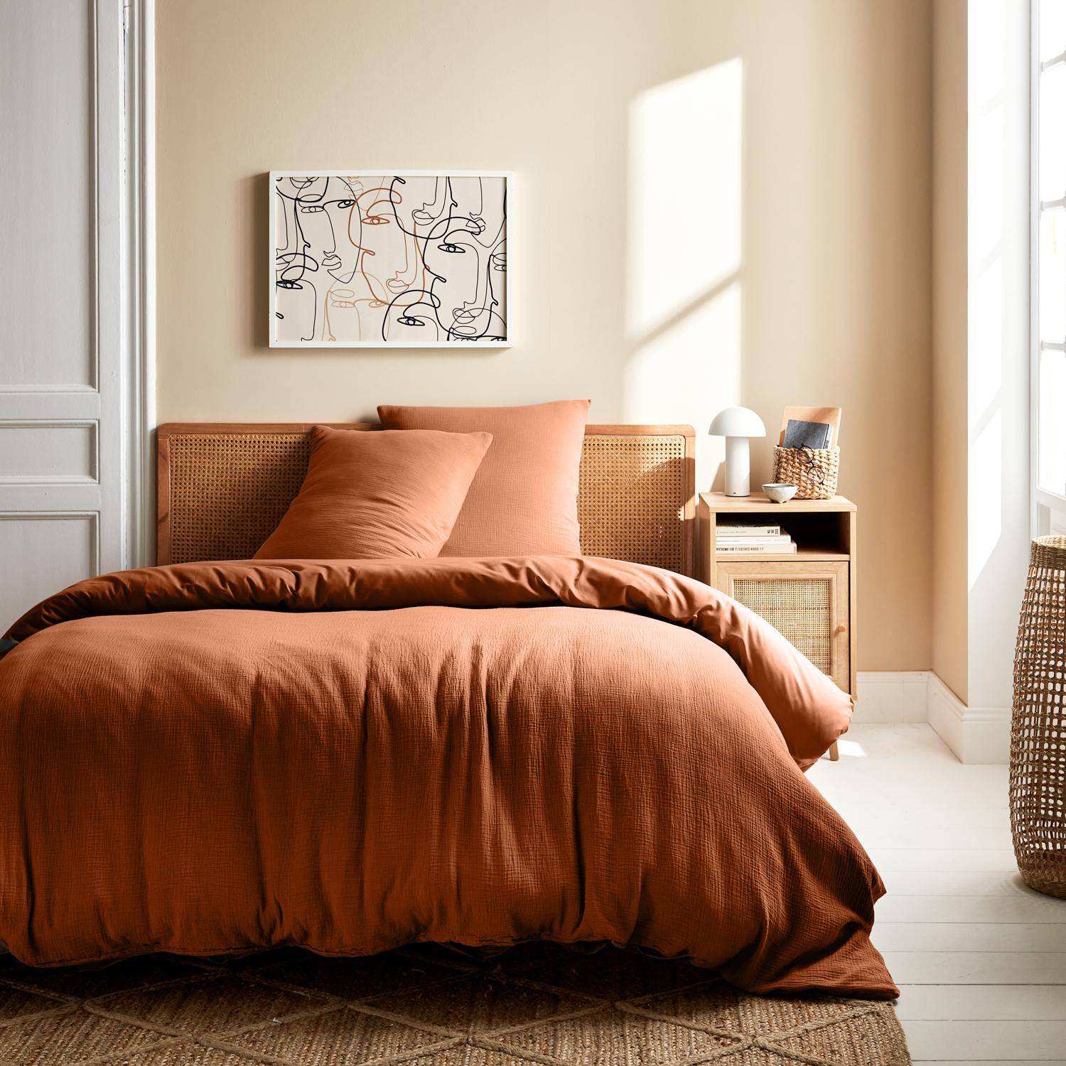 Alix - Ropa de cama de gasa de algodón terracota