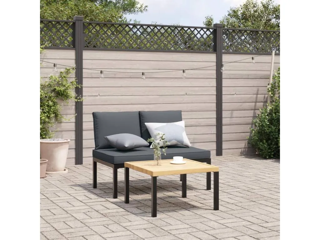 Set de sofás de jardín con cojines 2 piezas aluminio negro