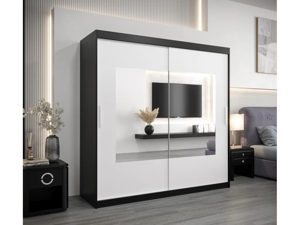 Armario Nidovia de puertas correderas 200x200x62 cm (negro/blanco). uvm3482070