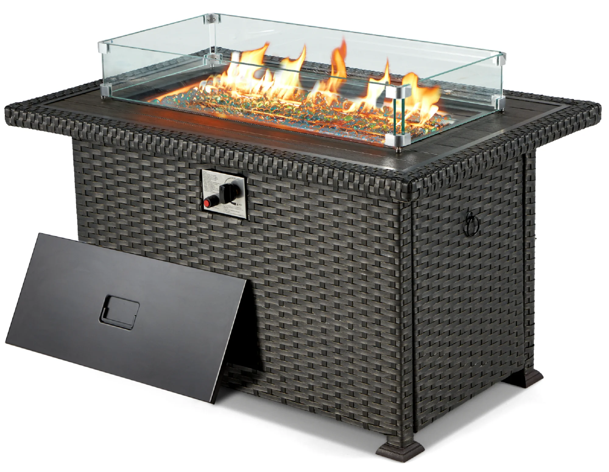 HOMREST Propane Fire Pit Table, 44 Inch 50,000 BTU Auto-Ignition Gas Fire Pit Table Rectangular /w Glass Wind Guard, Wood Plastic Composites Tabletop, CSA Certification Firepit for Outdoor Patio Lawn - Image 7