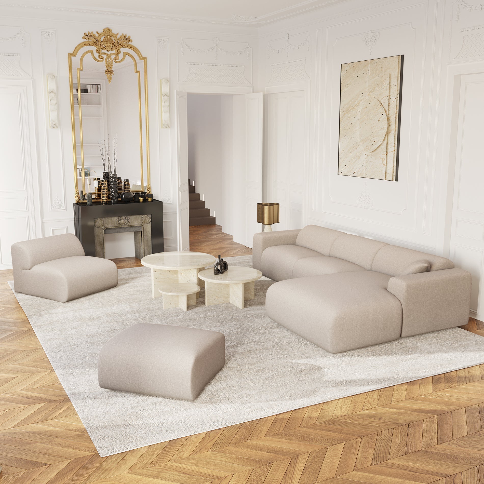 Rechte hoekbanken MYRA 5 personen Geweven stof Beige
