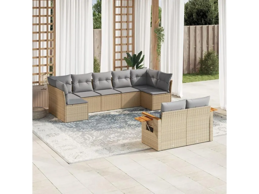 Set de sofás de jardín 9 pzas con cojines ratán sintético beige pzbw59879