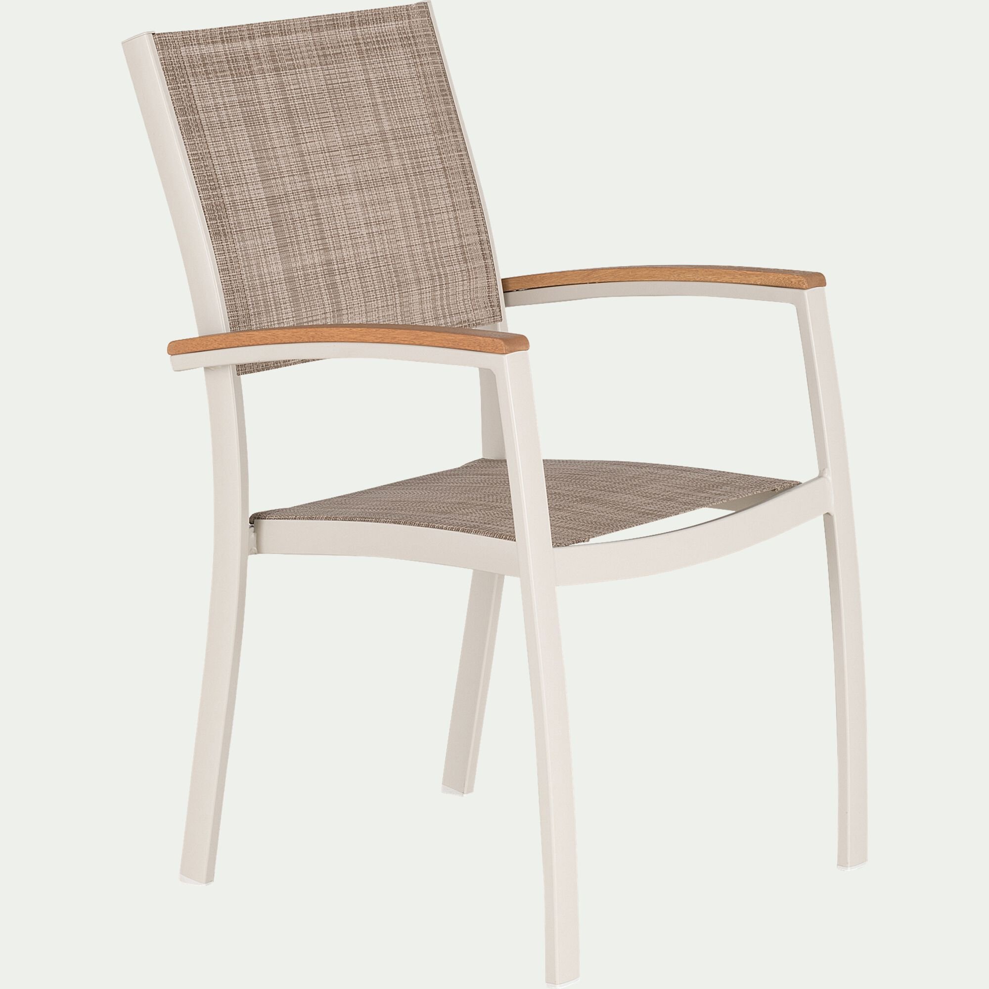 DOLE - Chaise de jardin empilable avec accoudoirs en aluminium - blanc écru