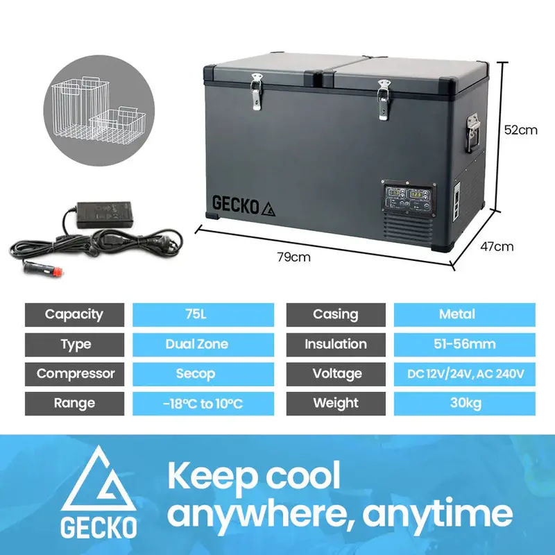 Gecko 75L Dual-Zone Portable Fridge Freezer - GK-FT7 - Image 6 Gecko 75L Dual-Zone Portable Fridge Freezer - GK-FT7 - Image 6