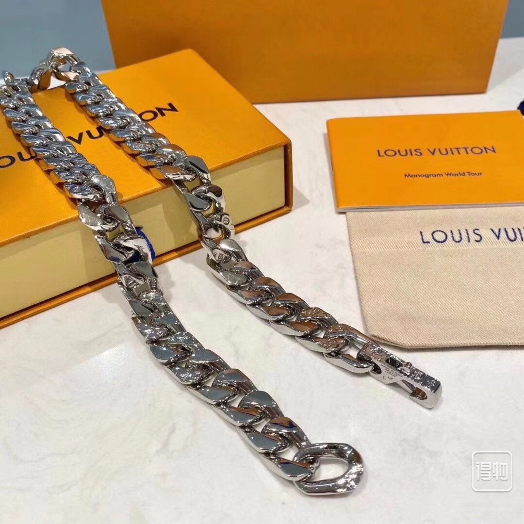 Louis Vuitton Flat Chunky Cuban Chain Bracelet Necklace Mens - Original Replica Club