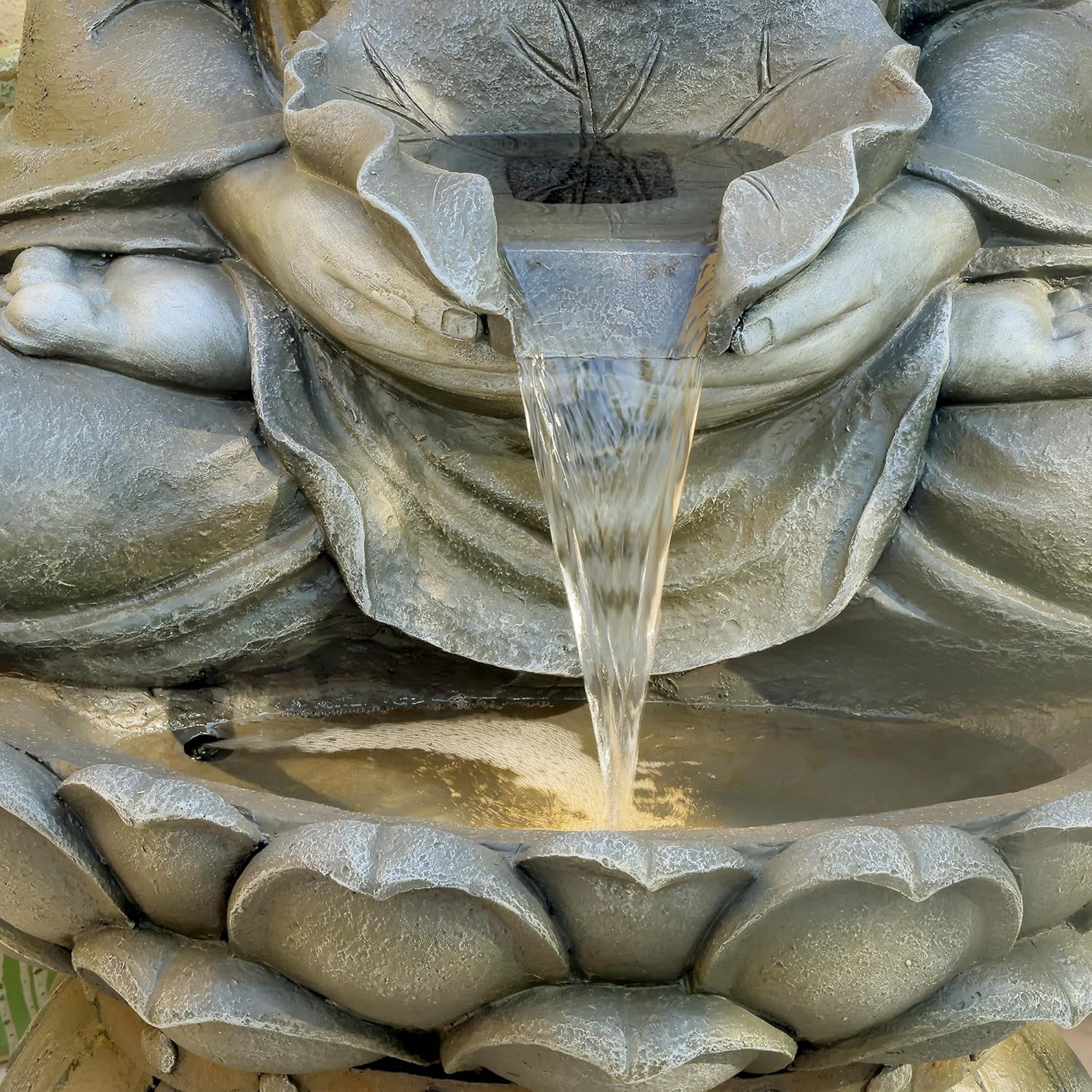 Buddha Water Fountain Outdoor Large Sitting Lotus Base Waterfall Fountains Zen Water Feature Indoor with LED Light for Garden Patio Backyard Deck Lawn Porch Balcony Home 45 inches Gold - Image 11