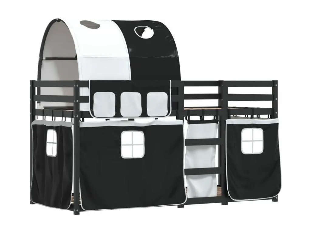 Litera con cortinas Alkihogares maciza Alkihogares blanco y negro 90x190 cm