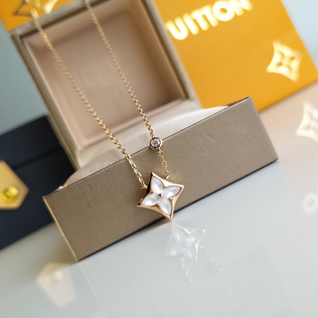 Louis Vuitton Rose Gold White Mother of Pearl Blossom Earrings Necklace - Original Replica Club