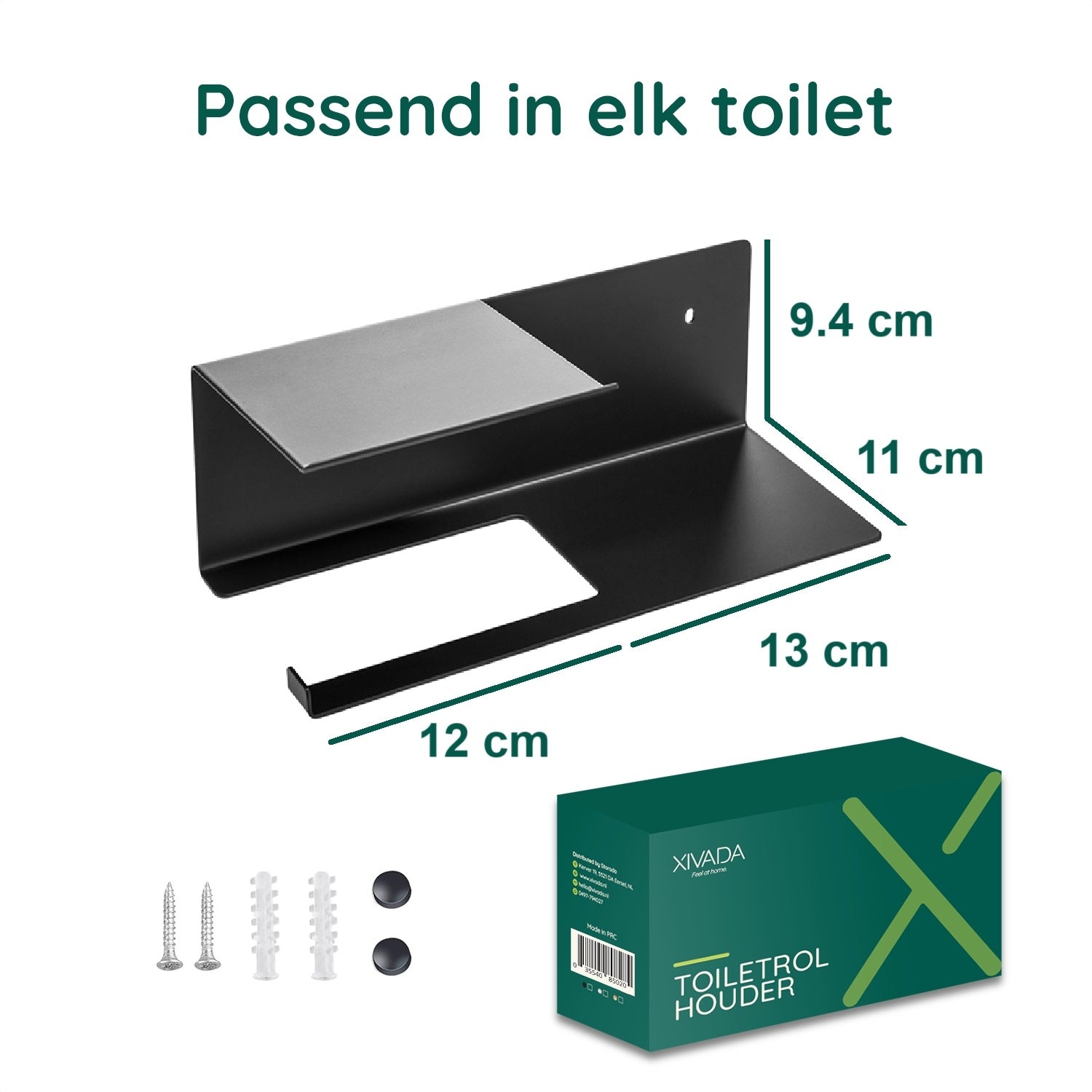 XIVADA Toiletrolhouder Fava - Met plankje - Boren - Rvs - Zwart