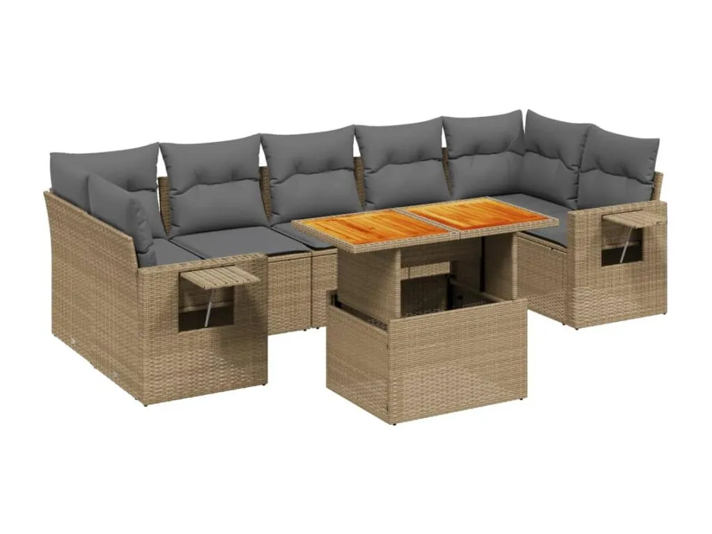 Juego de sofás de jardín con cojines beige 8 pzas ratán PE cdrg56382