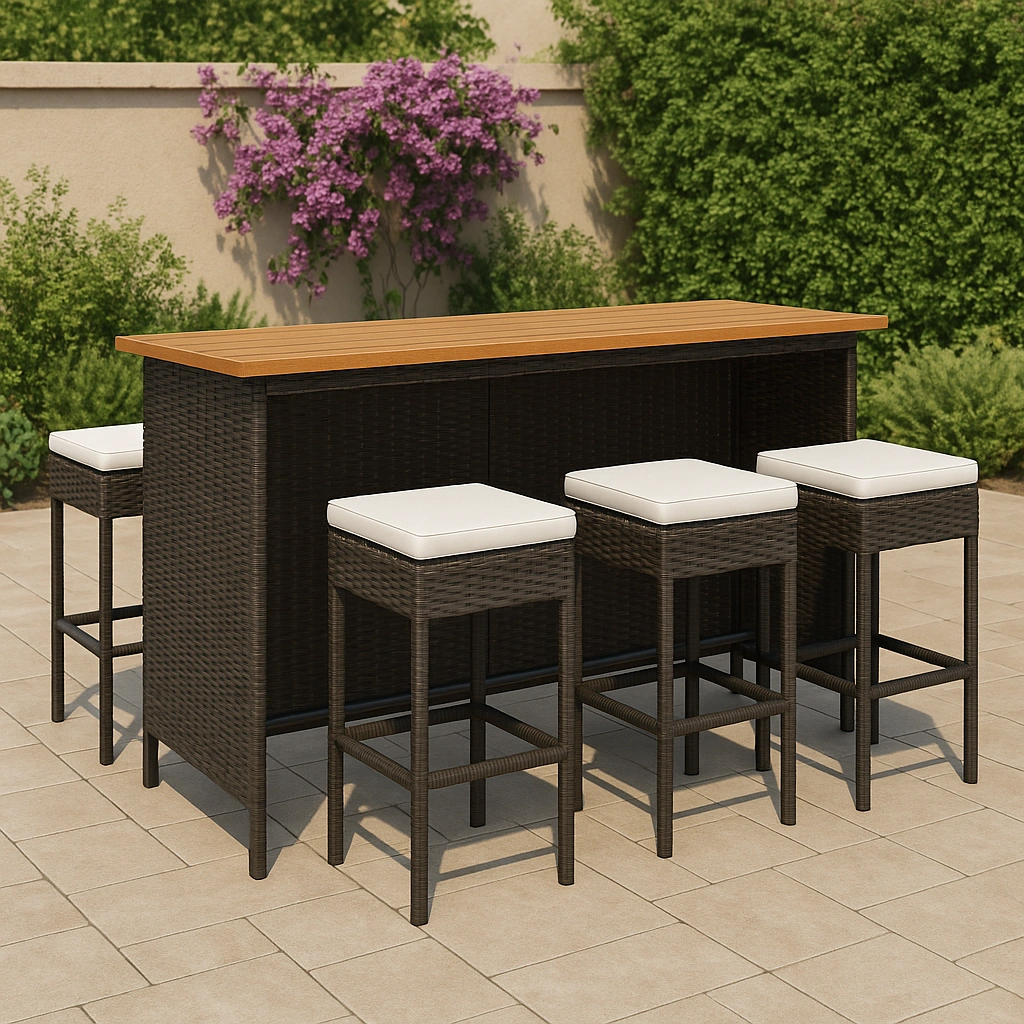 Conjunto de bar de jardín marrón/beige ratán sintético exterior