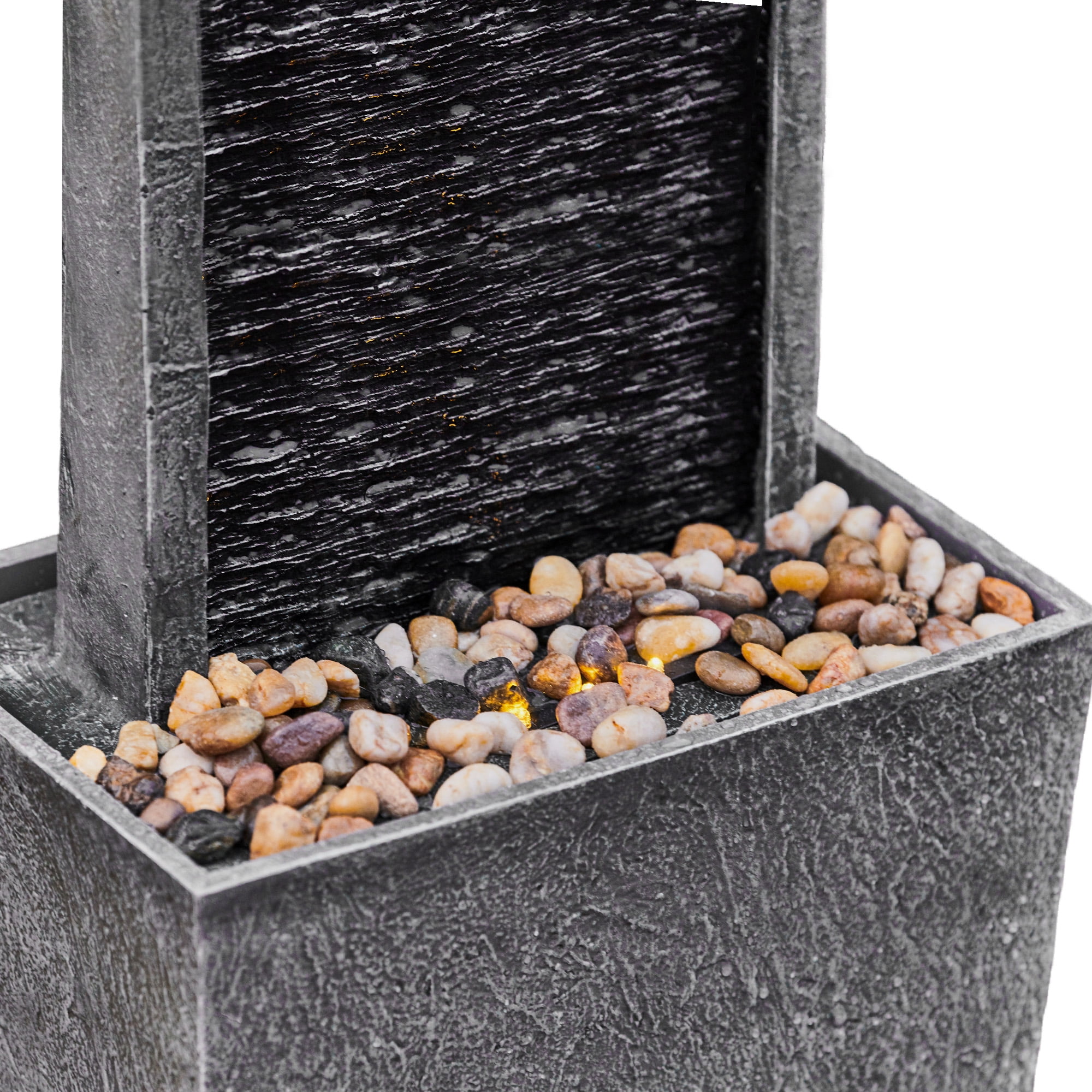 Teamson Home 38.5" Faux Slate Contemporary Outdoor LED Waterfall Fountain with Pebble Base, Red Rock - Image 21