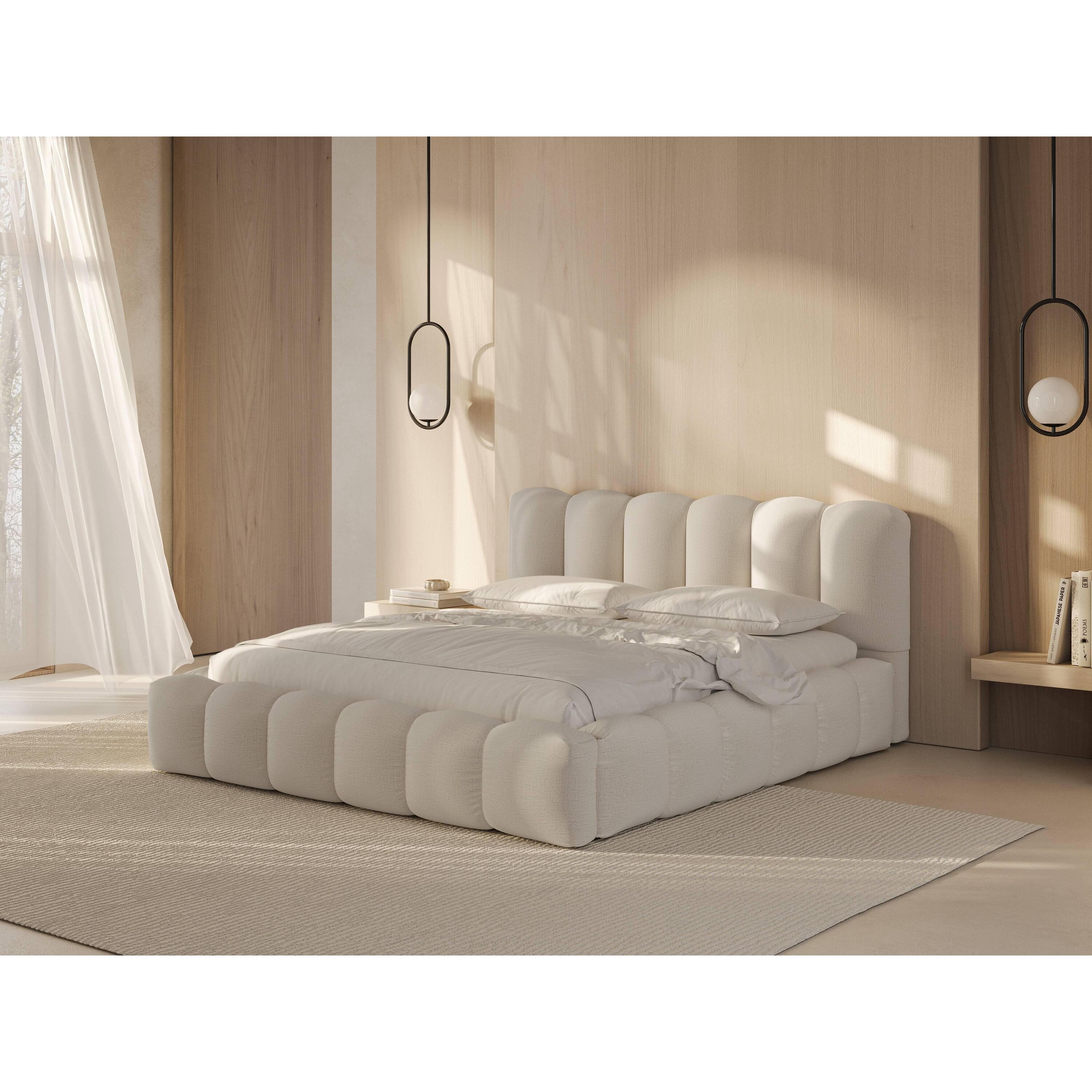 Micadoni Lupine Bedframe met Opbergruimte 200 x 200 cm - Lichtbeige