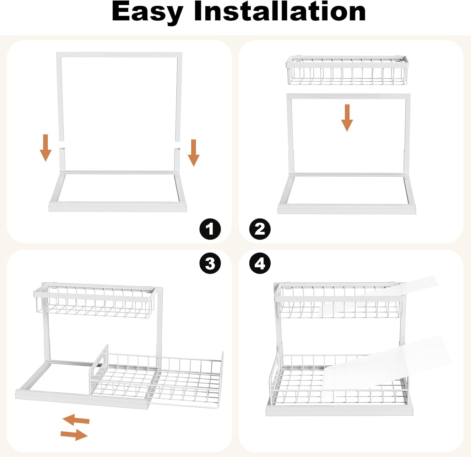 REALINN Under Sink Organizer, Pull Out Cabinet Organizer 2 Tier Slide Out Sink Shelf Cabinet Storage Shelves, Under Sink Storage for Kitchen Bathroom Cabinet, White, 1 Pack