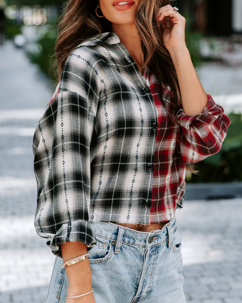 Arizona Plaid Cotton Button Down Top - SALE - Se7enfashion