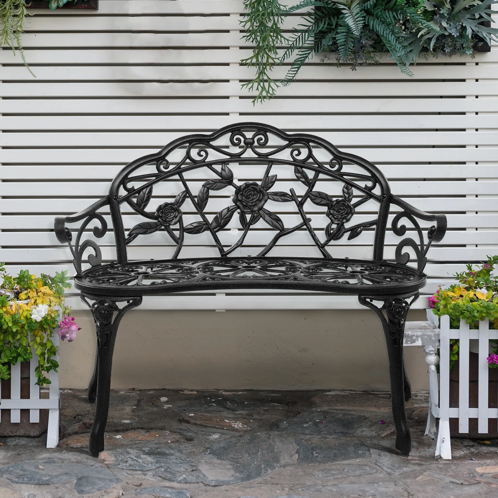 Ktaxon Outdoor Patio Park Garden Bench Courtyard Leisure Rose Cast Aluminum, Outdoor Loveset, Bronze - Image 29