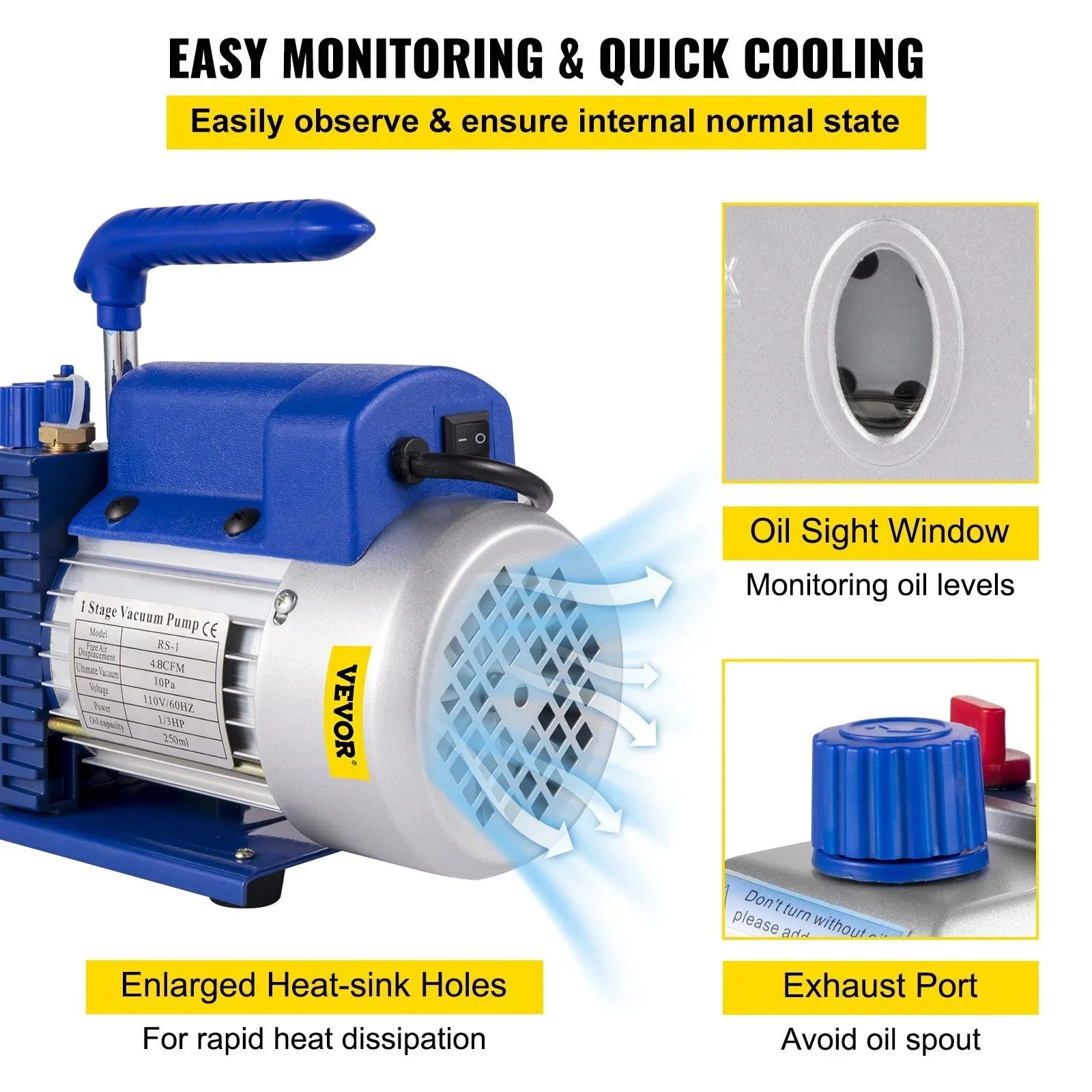 HVAC Vacuum Pump Kit, 4.8 CFM, 1/3 HP, Single Stage, 5 Pa - ZK44.8CFM - Image 6 HVAC Vacuum Pump Kit, 4.8 CFM, 1/3 HP, Single Stage, 5 Pa - ZK44.8CFM - Image 6