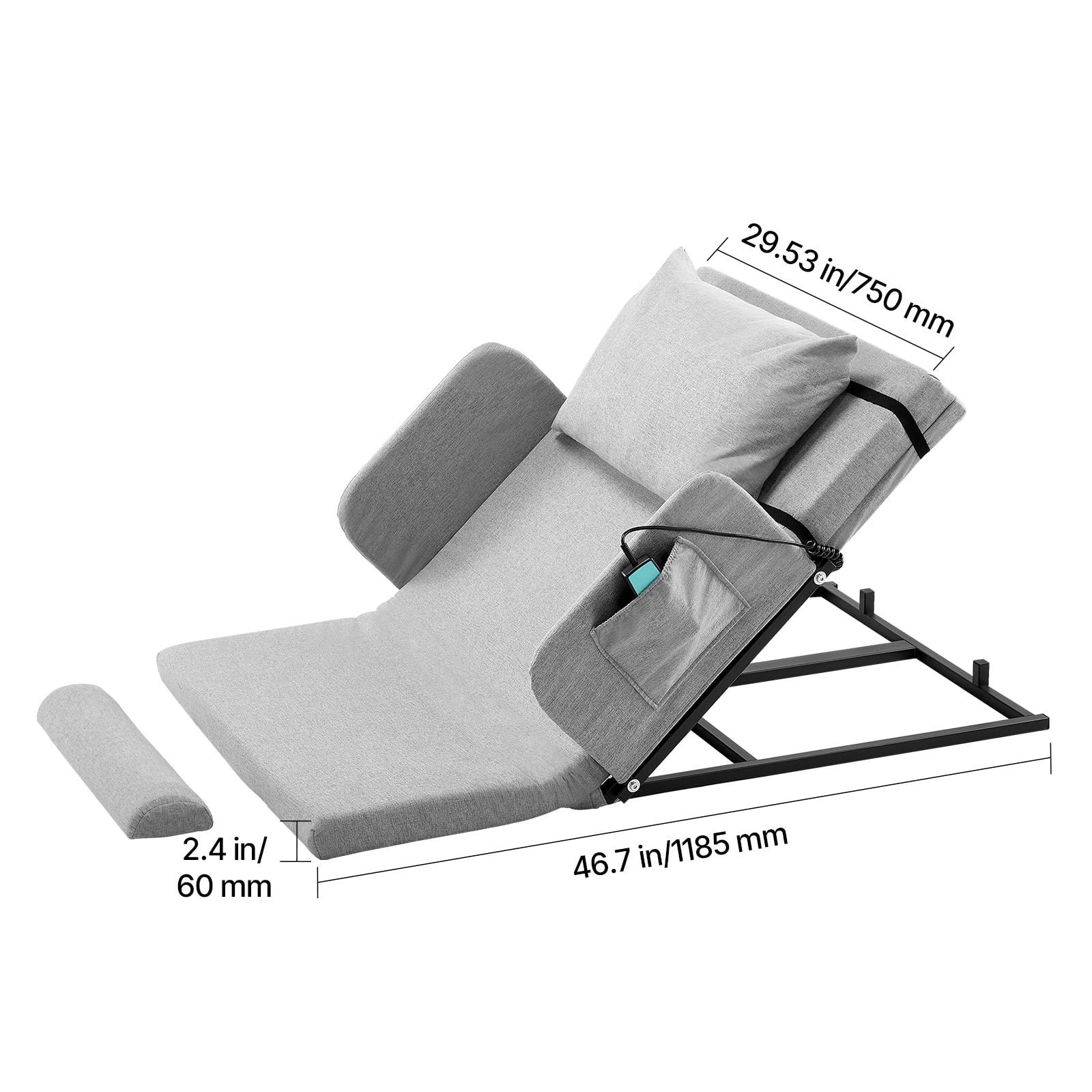 KFFKFF Electric Adjustable Bed Backrest, 300 lbs Capacity, 4-68- Incline, with Armrest & Storage Pocket, Machine Washable, Ideal for Pregnant Women, Elderly, and Patients - Image 4