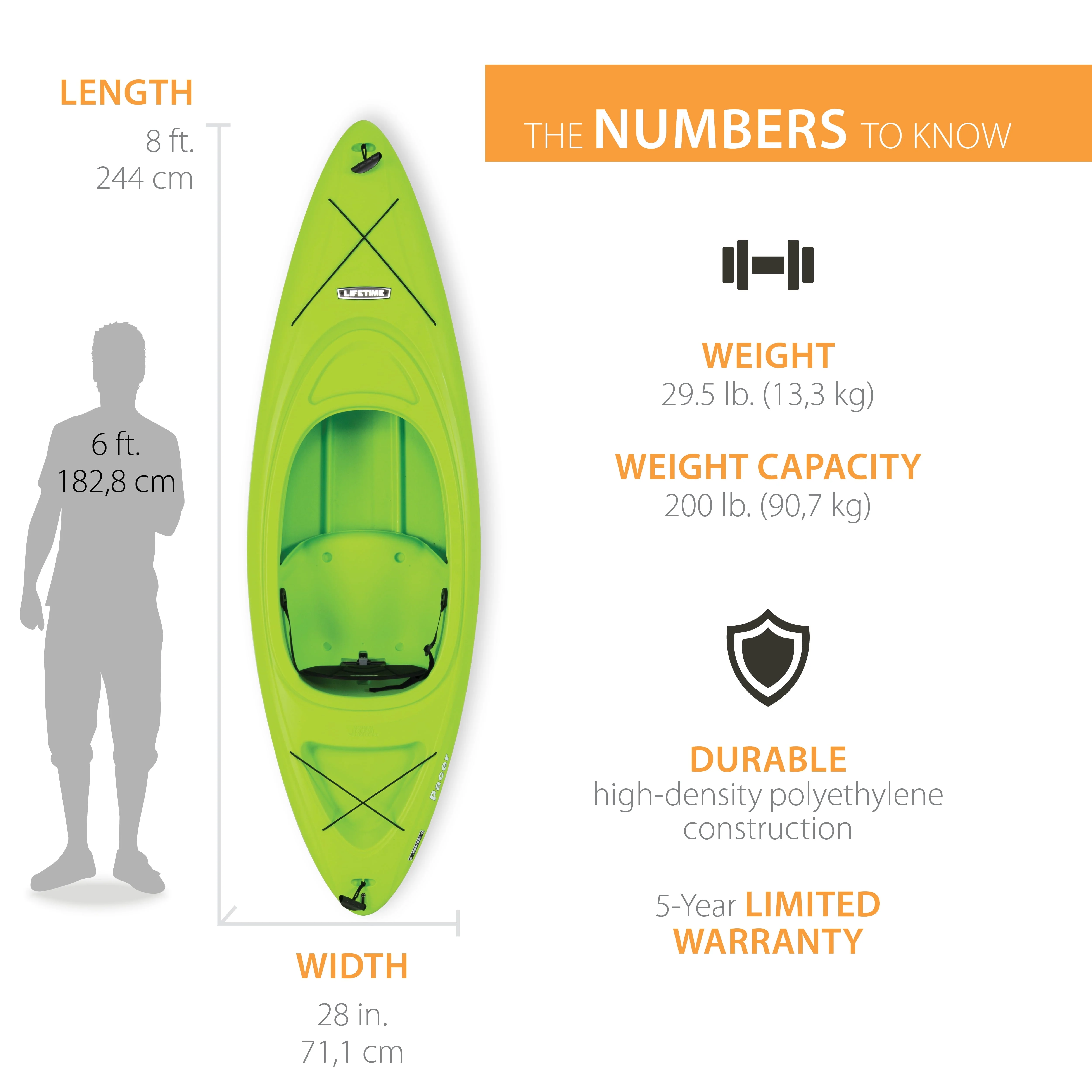 Lifetime Pacer 8 ft Sit-Inside Kayak, Green (91032) - Image 2