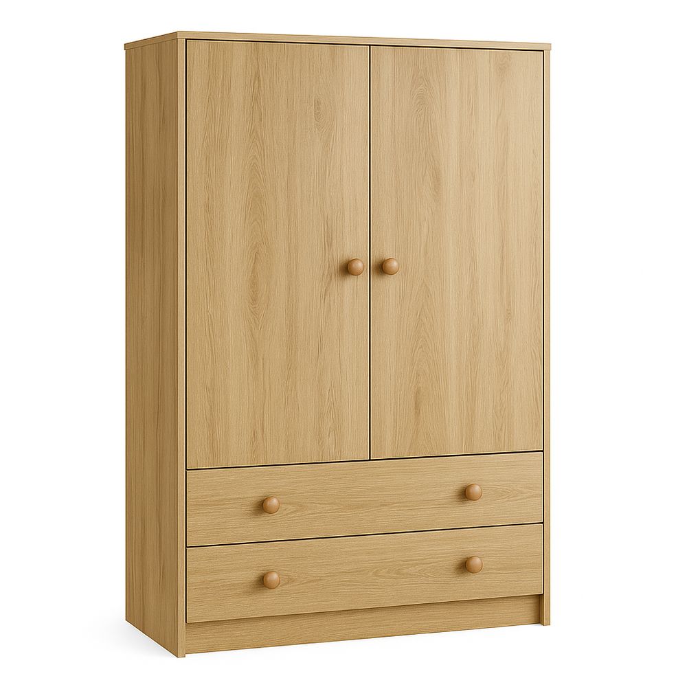 Armario moderno de madera de roble con dos puertas y cajones, diseño minimalista, ideal para el dormitorio
